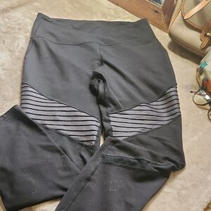 Old Navy Black Leggings with Striped-Textured Accents